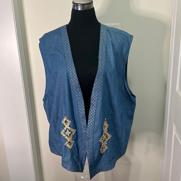 Vintage Laura Daniels Embroidered Gold Hardware Detailing Denim Vest Waistcoat - Picture 4 of 12